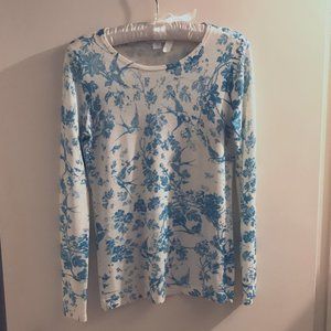 Garnet hill blue white bird pullover sweater fine merino wool